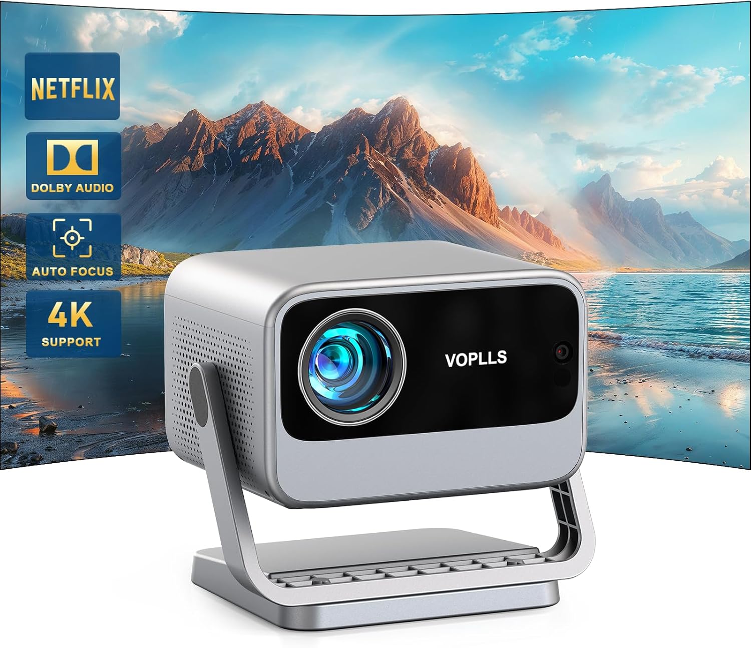 Smart 4K Projector, Auto Focus & Keystone, VOPLLS 700 ANSI Full HD 1080P WiFi 6 Bluetooth Portable Projector, 60Hz Home Cinema Projectors for iOS/Android/Outdoor