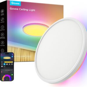 LED Ceiling Light, 2400LM Smart RGBIC Flush Ceiling Lights 24W Work with Alexa & Google Assistant, for Bedroom Living Room, Round, Ø30cm [Energy Class F]